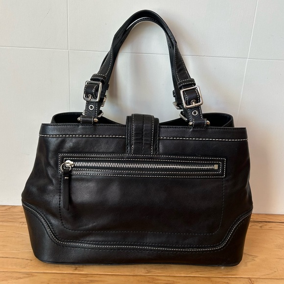 Coach Leather Carry All Satchel Shoulder Bag Black F12602 - Picture 2 of 10